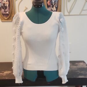 No Boundaries White Textured Sleeve Blouse